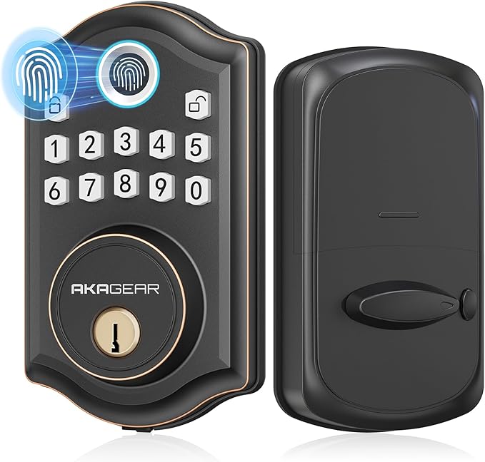 DS10 Fingerprint Door Lock - Keyless Entry Door Lock, Electronic Keypad Deadbolt, Smart Door Lock, Keypad Lock for Front Door, Auto-Lock & One Touch Locking - Oil Rubbed Bronze
