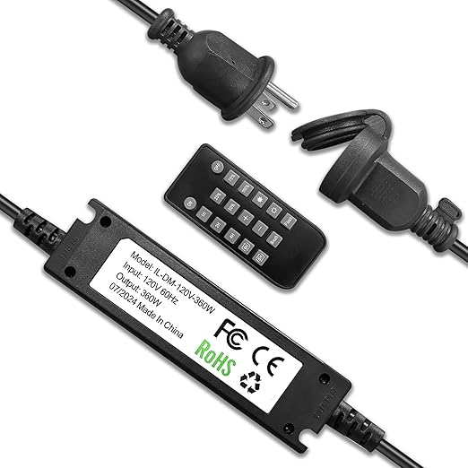 Banord Outdoor Plug-in Dimmer Switch with Wireless Remote Control, 360W Max for LED String Lights, 4-Level Brightness Modes & Waterproof Design