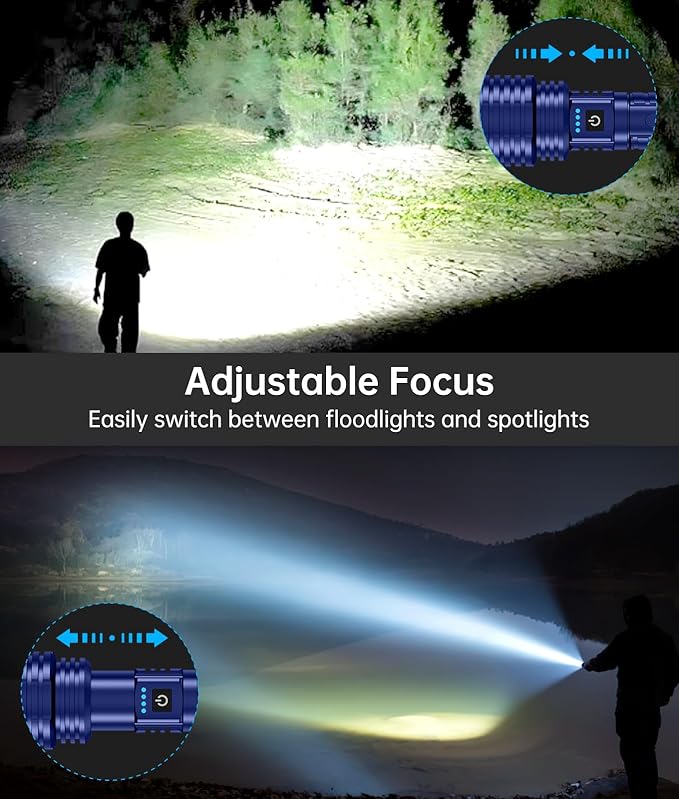 Flashlights High Lumens, 5000.000LM Super Bright Rechargeable Flashlight with USB C, 5 Light Modes, Zoomable, IP67 Waterproof, High Powered Flashlight for Camping Emergencies
