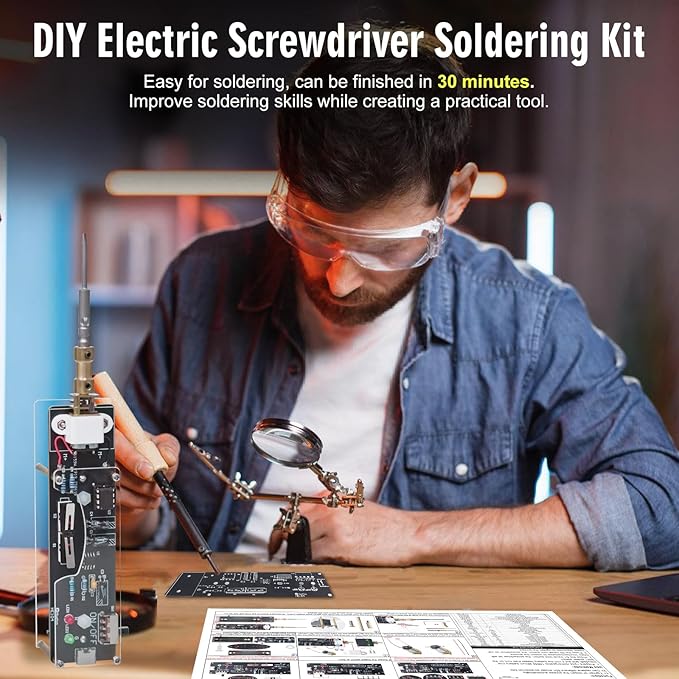 Solder Practice Kit– DIY Handheld Rechargeable Electric Screwdriver Soldering Kit with 2 Screwdriver Bits, Electronics Soldering Practice Project STEM Learning DIY Repair Kit for Teens & Adults