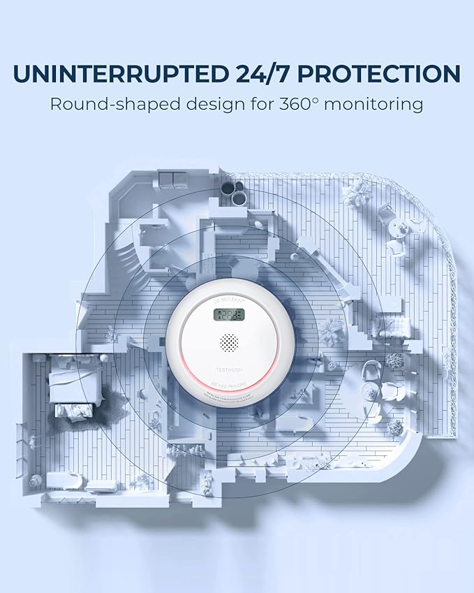 Ecoey Smoke Detector Carbon Monoxide Detector Combo 7-Year Battery Operated Smoke and Carbon Monoxide Alarm with Visualized LCD Display and Test & Silence Function, 2 Packs