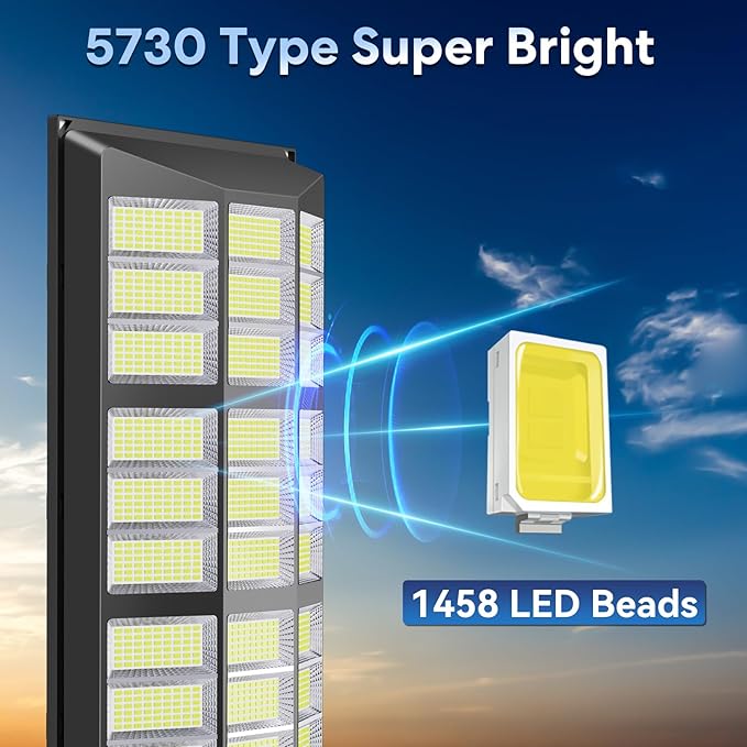 8500W Solar Street Lights Outdoor, 6500K IP66 Waterproof Solar Security Flood Lights, Commercial LED Parking Lot Lights Dusk to Dawn with Motion Sensor and Remote Control 2PACK