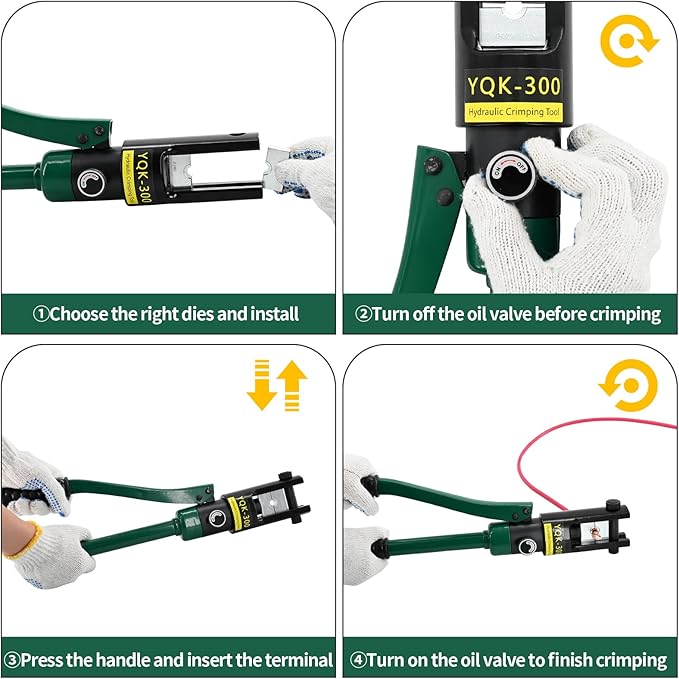 16T Hydraulic Battery Cable Crimper 8 AWG to 600 MCM Cable Crimping Tool Hydraulic Lug Crimper Electrical Terminal Wire Crimper with 13 Pairs of Dies Kit, Green