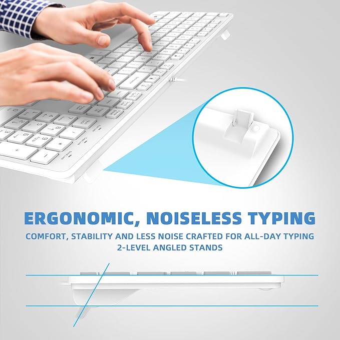 Wired USB Keyboard, Comfortable Quiet Chocolate Keys, Durable Ultra-Slim Wired Computer Keyboard(QWERTY) for PC, Windows 11/10/8/7/XP/Vista KB1430 - White