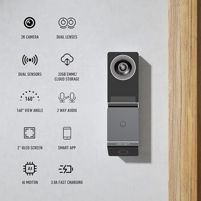 Wireless Video Doorbell w/Smart Lock Set - Incl. Chime, Dual Cameras, 5MP 3K QHD, 2'' Screen & 32GB eMMC, Motion Detection & Real-time Alert, 2-Way Audio, Door Bell and Keyless Entry Front Door Lock