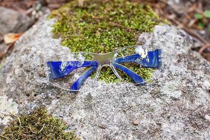 BISON LIFE Protective Safety Glasses - Clear Polycarbonate Impact and Ballistic Resistant Lens, BLUE Temple (Case of 12 Boxes, 144 PAIRS)