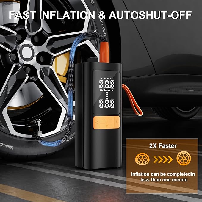 Tire Inflator Portable Air Compressor - 150PSI Air Compressor with Tire Pressure Gauge, 15000mAh & 3X Faster Portable Air Pump for Cars, Bikes & Motorcycle Tires, Balls, Car Accessories