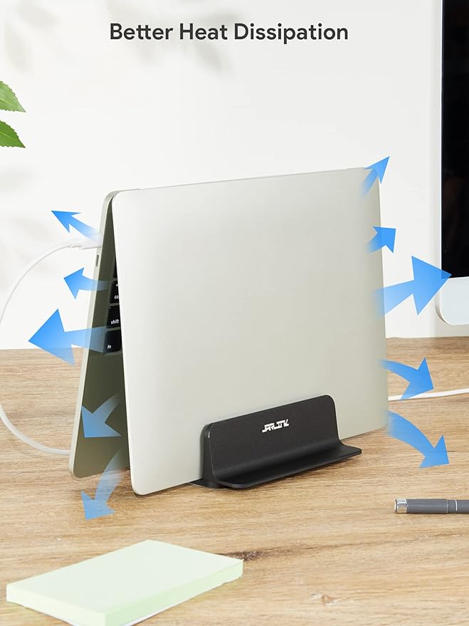 JARLINK 2-in-1 Design Vertical Laptop Stand Holder, Aluminum Laptop Stand for Desk with Adjustable Dock, Space-Saving Organizer Compatible with All MacBook, Samsung, HP, Dell, Chrome Book, Black