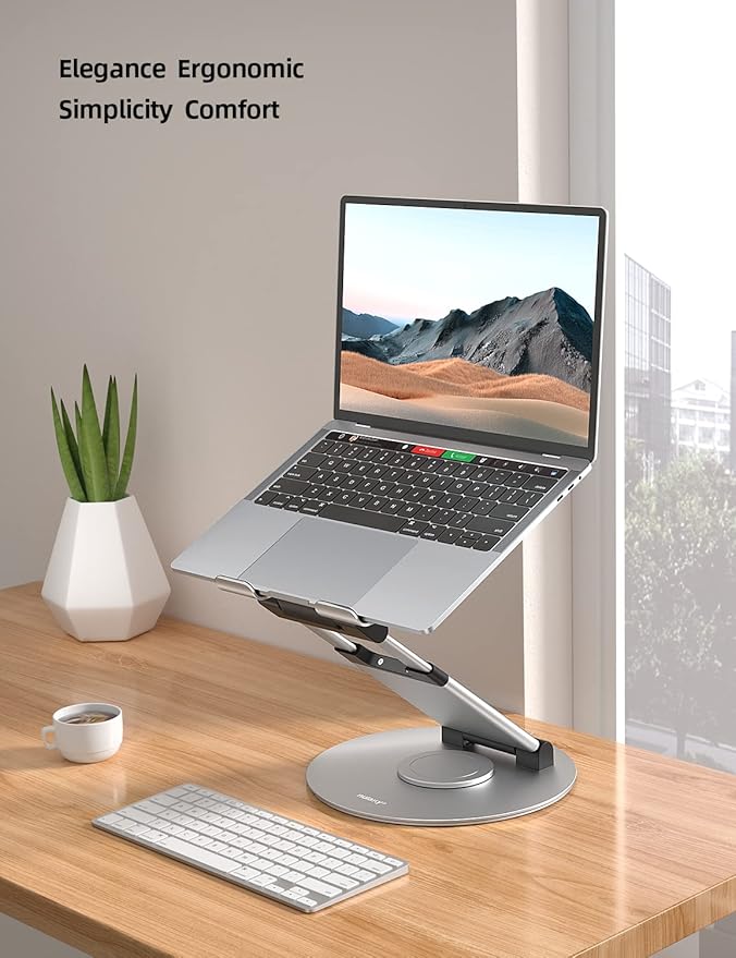 Nulaxy Telescopic 360 Rotating Laptop Stand for Desk Adjustable Height Swivel Pull Out Design Ergonomic Laptop Riser Fits All 10-17" Laptops Computer MacBook, Silver