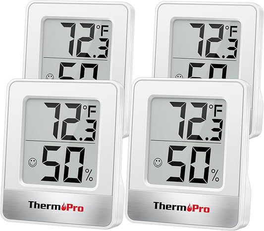 ThermoPro TP49 4 Pieces Digital Hygrometer Indoor Thermometer Humidity Meter Mini Hygrometer Thermometer with Temperature and Humidity Monitor Room Thermometer