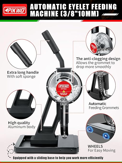 Automatic Eyelet Feeding Machine (3/8" 10mm) Press Punch Tool Kit with 3/8” Die and 10,000 Pcs Grommets Self Piercing Grommet Maker Labor Saving Corsetry Class Recommended