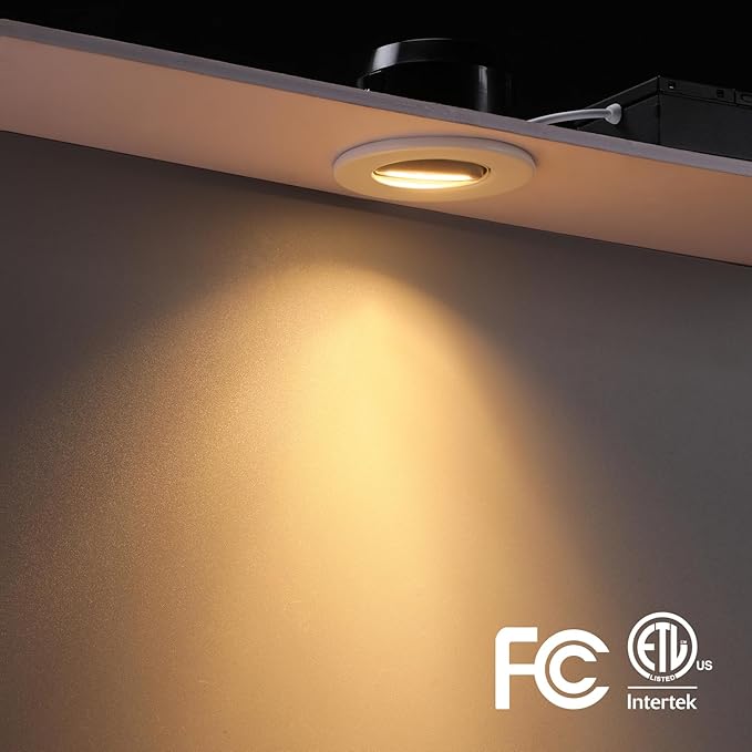 TORCHSTAR 12-Pack 3 Inch Gimbal LED Recessed Light with Junction Box, 7W CRI90+ Dimmable Adjustable Eyeball Canless LED Downlight, 3000K Warm White, Airtight IC, ETL