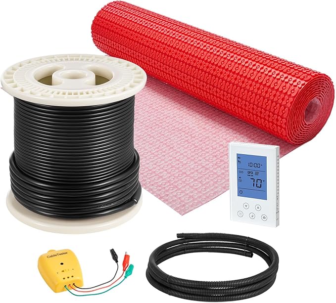 VEVOR 50 sqft Floor Heating Mat System, 120V Electric Radiant Heated Floor System, with Decoupling Membrane & Smart Control Thermostat & Alarm, Easy Installation for Tile, Stone, Vinyl