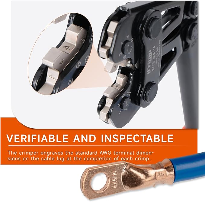 iCrimp Battery Cable Lug Crimping Tool for 8, 6, 4, 2, 1, 1/0 AWG Copper Cable Lugs, Battery Terminal Crimper