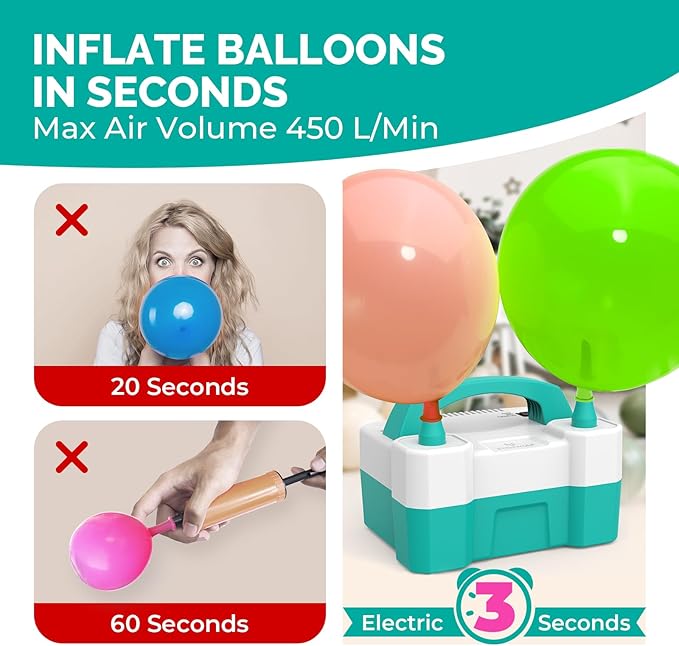 ETENWOLF P400 Balloon Pump Electric for Balloons with 2 Nozzles 110V 550W Balloon Blower for Party Metalic Latex Foil Balloons, Balloon Inflator for Birthday Decorations