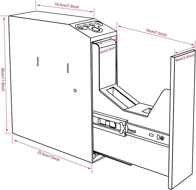 Biometric Slider Handgun Gun Safe for Nightstand, Desk, Bed Side,Truck - Auto Sliding Door Hand Gun Safe for Pistol -with Fingerprint, PIN Code, KEY Access