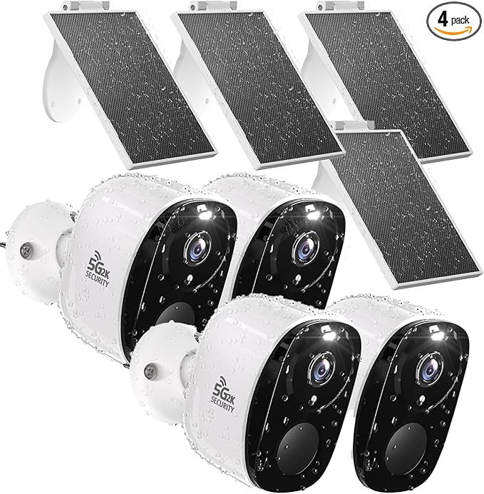 4Pack Solar Security Cameras Wireless Outdoor, Outdoor Cameras for Home Security, Home Camera with Motion Detection Alarm Floodlight Color Night Vision 2-Way Audio Waterproof,IP65 SD/Cloud