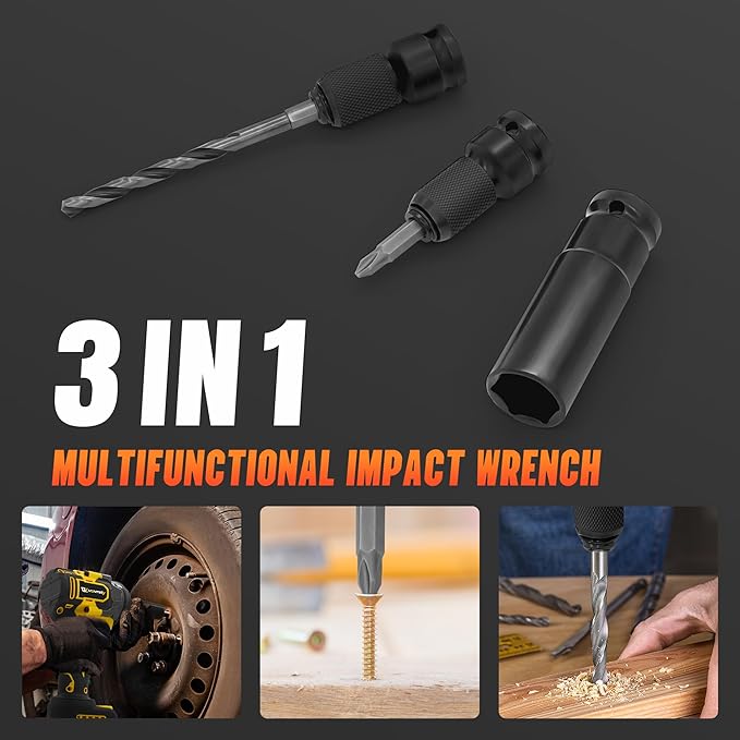 Cordless Impact Wrench 480 Ft-lbs(650N.m) High Torque 1/2 Inch, 3300RPM Brushless Electric Impact Gun, 2 * 4.0Ah Battery 4 Sockets 19 Drill Bits, 3 In 1 Impact Wrench for Car Home DIY