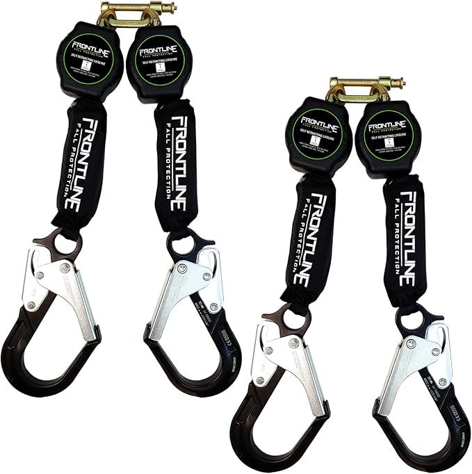 Frontline RPA062RA 6' Aramid Web Twin Leg SRL with Aluminum Rebar Hook Ends | 310 lbs Capacity | Lightweight & Durable | Aramid Fiber Webbing | ANSI & OSHA Compliant | ISO Lab Tested (2 Pack)