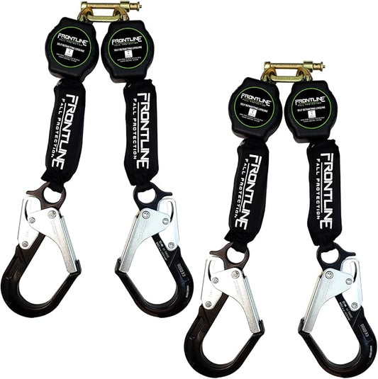 Frontline RPA062RA 6' Aramid Web Twin Leg SRL with Aluminum Rebar Hook Ends | 310 lbs Capacity | Lightweight & Durable | Aramid Fiber Webbing | ANSI & OSHA Compliant | ISO Lab Tested (2 Pack)