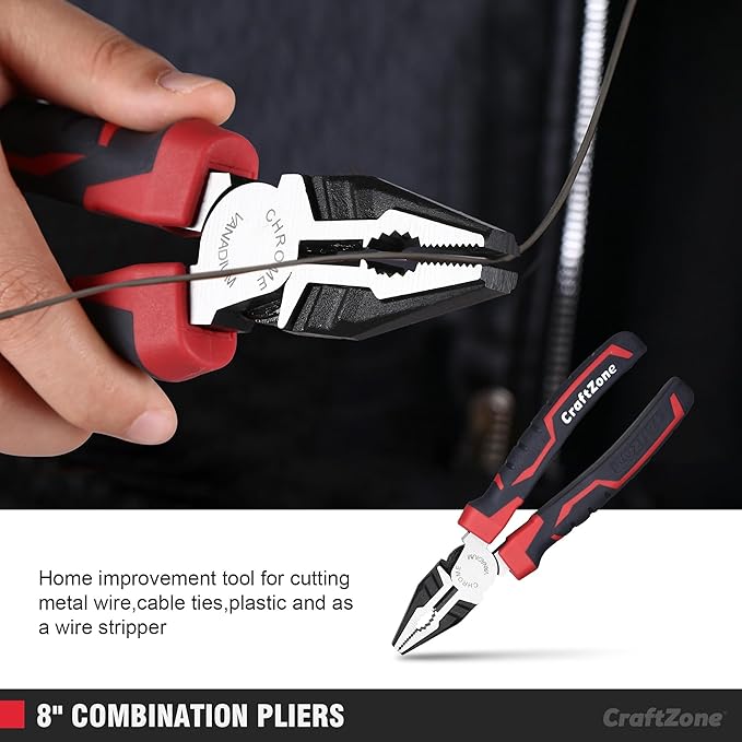 5-Piece Pliers & Wrench Set - Ideal Gift for Mechanics - Construction - Plumbing - Electrical Work - Includes 6" Long Nose & Diagonal Pliers - 8" Adjustable & Combo Wrench - 10" Groove Joint Plier