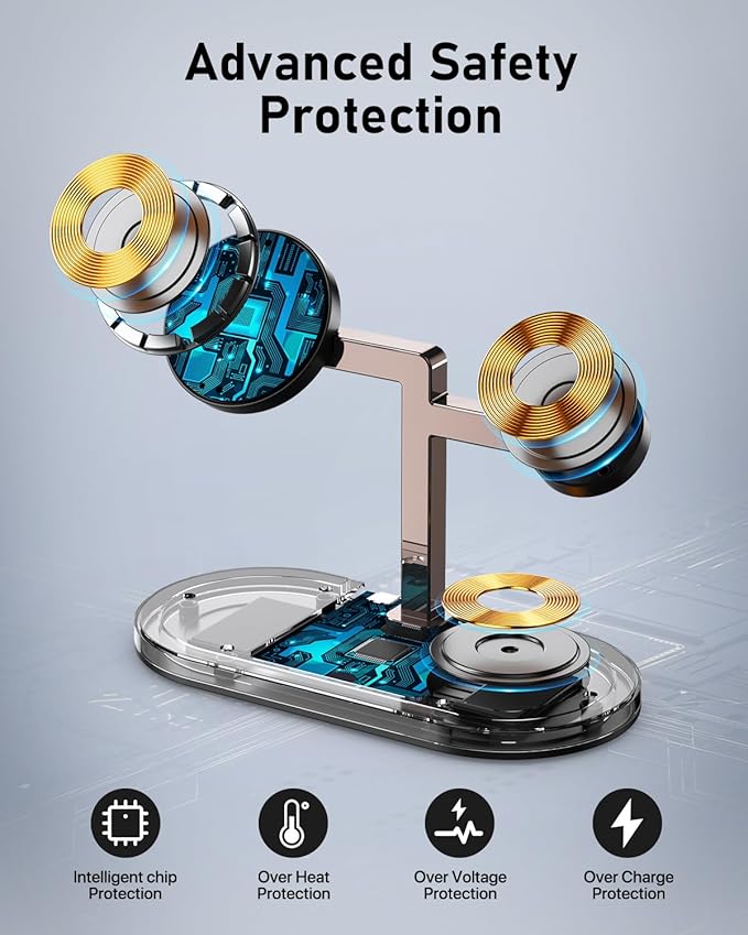 VBA 4 in 1 Wireless Charging Station for Apple MagSafe Charger,Fast Charging Magnetic Wireless Charger Stand with Night Light for iPhone 17 Air 16 15 14 13 12 Series,Apple Watch,AirPods Pro (Black)