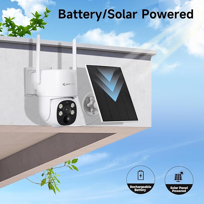 2K NightColor Solar Security Camera, Wireless Pan Tilt Battery Camera, Dual-Band Wi-Fi 6, Color Vision Day and Night, Smart PIR Detection, No Monthly Fee, Bluetooth Setup