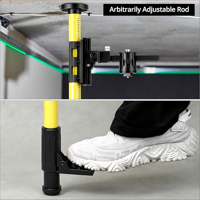 QWORK Laser Level Pole, 12 Ft./3.7M Adjustable Telescoping Laser Pole with Tripod, 1/4-Inch by 20-Inch Mount, Includes 5/8"-11 Adapter