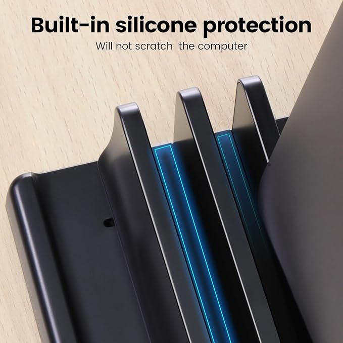 3-Slot Vertical Laptop Stand Holder,Adjustable ABS Plastic Desktop Notebook Dock,Vertical Laptop Stand Space-Saving for All MacBook/Surface/Samsung/HP/Dell/Chrome Book