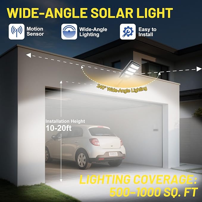 Solar Lights Outdoor Waterproof 4 Pack, Flood Lights Motion Sensor Solar Powered, Dusk to Dawn Outdoor Lighting Remote Control, Street Security Wall Lamp Exterior for Outside Garden Patio Yard