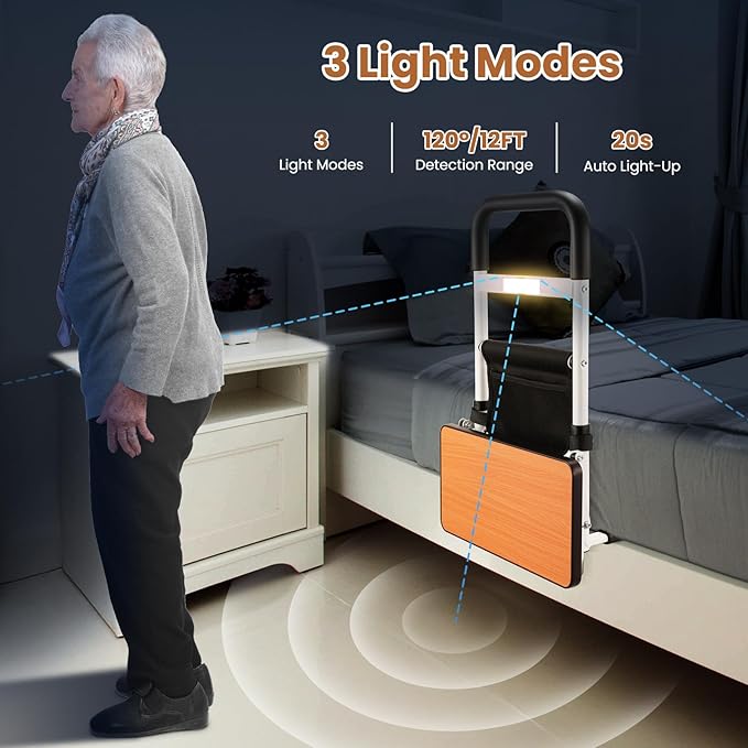 ONLYCARE Bed Rails for Elderly Adults Safety, Adjustable Side Rails for Beds for Seniors & Patients, FSA or HSA Eligible Elderly Bed Support with Motion Light & Storage Pocket, Fits All Beds