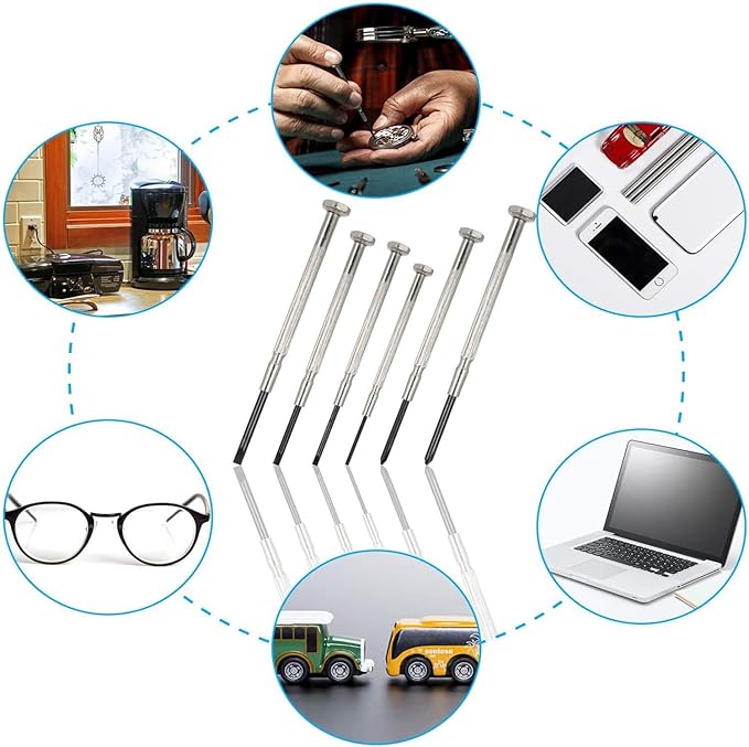 NSEZTZ 6PCS Mini Screwdriver Set, Small Professional Repair Tool Kit with 6 Different Size Flathead and Phillips Screwdrivers, Precision Screwdriver Sets for Jewelry, Watch, iPhone, Eyeglass Repair
