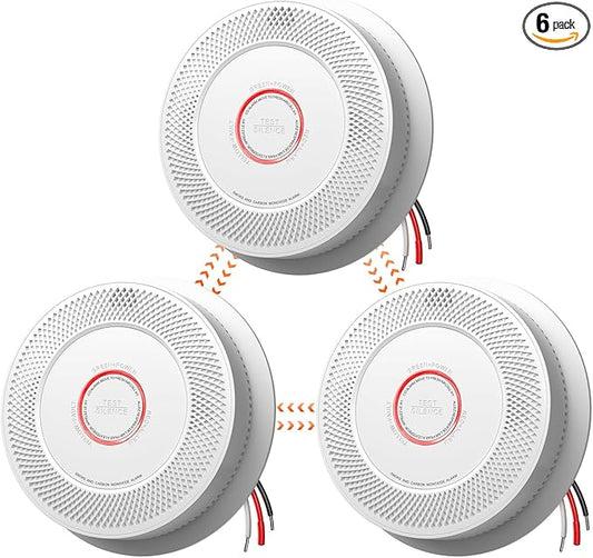 Jemay Combination Smoke & Carbon Monoxide Alarm, Hardwired Interconnected Detector 10-Year Product Life with 2 AA Battery Backup, Fire & CO Alarm for Home Kitchen, 3 Packs