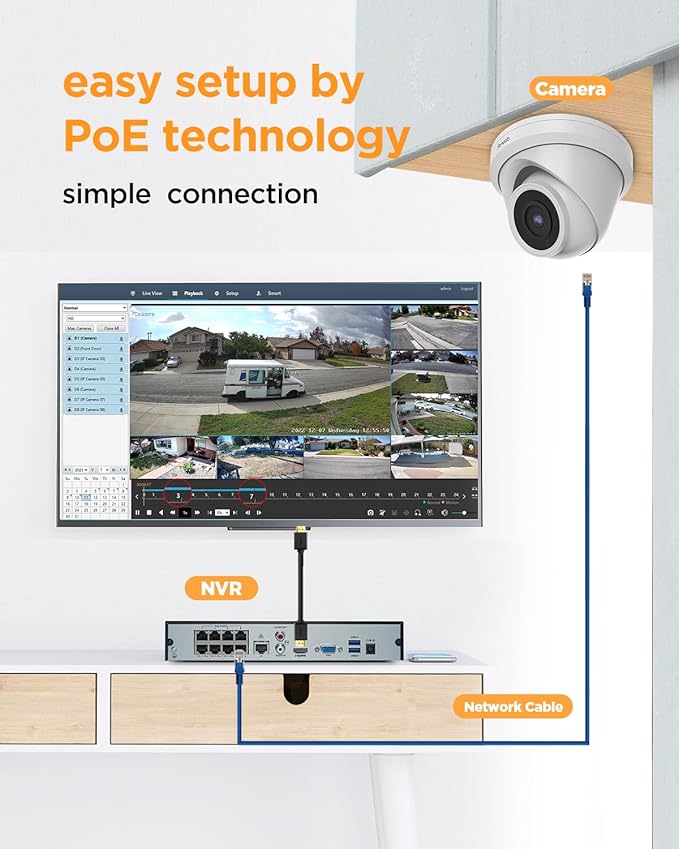 8 Channel Security Camera System PoE, 8X 5MP Wired IP Dome Turret PoE Camera for Indoor and Outdoor, 100ft IR Night Vision, AI Human Detection, Built-in Mic, 4K 8CH NVR 2TB HDD, PD93A0808-5M