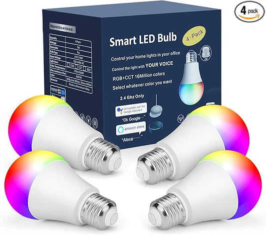 OHLUX Smart Light Bulbs, Color Changing LED Bulbs for Alexa and Google Assistant, 2.4GHz WiFi and Bluetooth with Music Sync, E26 A19, 120V, 4 Pack