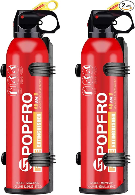 Portable Fire Extinguisher | 4-in-1 Small Fire Extinguisher for Home, Garage, Kitchen, Car | For Electric, Textile and Grease Fires | Non-Toxic, Easy Clean | Wall Mount Incl (2PK)