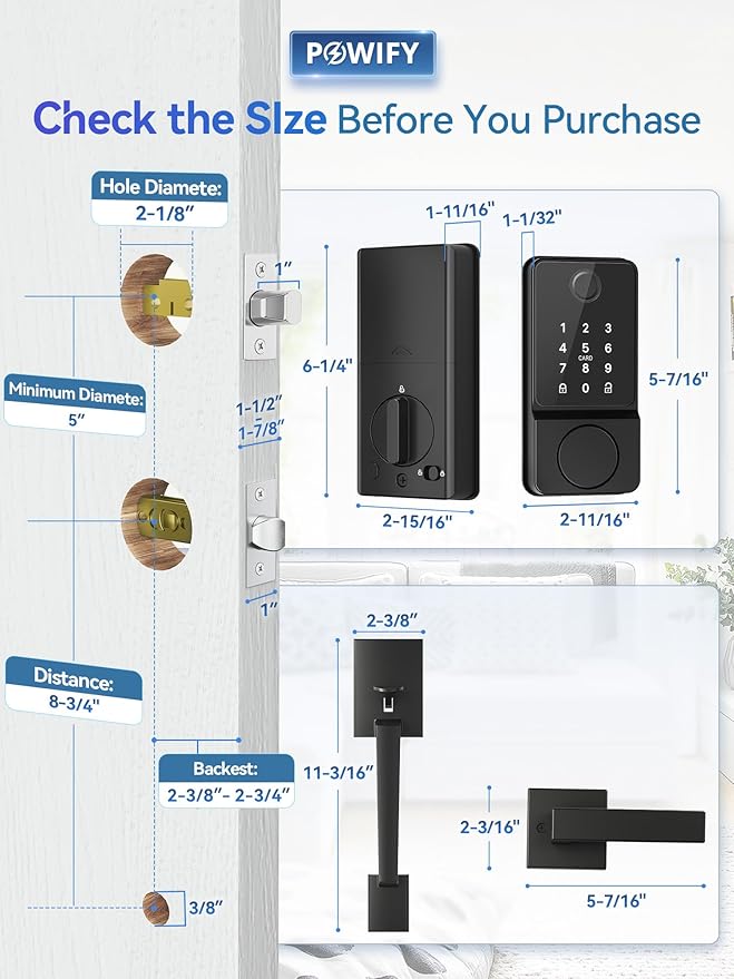Keyless Entry Door Lock with Handle, APP Control Smart Front Lock Set, Keypad Door Lock with Handle, Keypad Deadbolt Auto Lock, Easy to Install, Bluetooth, Black