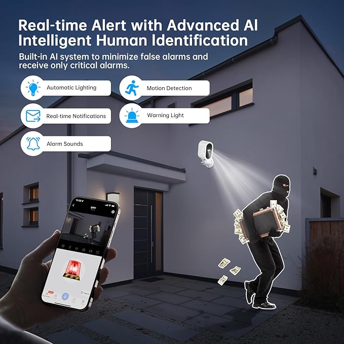 Security Cameras Wireless Outdoor,2K Color Night Vision AI Motion Detection Spotlight Siren Alarm,5G/2.4G WiFi Home Indoor Camera Two-Way Audio,Use Alone or with Recmoment HomeBase