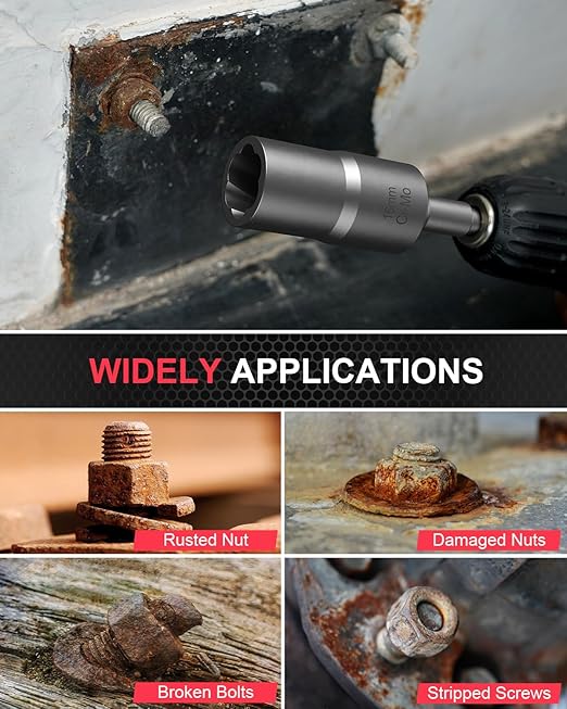 Kolvoii Deep Bolt Extractor Kit, 1/2" Drive Impact Bolt & Nut Remover Set, Lug Nut Removal Tool, 16 Pcs Stripped Extractor Socket Set for Removing Damaged, Rusted, Bolts, Nuts, Screws, 35#CR-MO