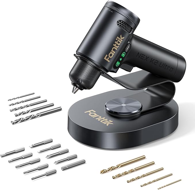 Fanttik K2 Ultra Power Drill, Cordless Drill/Driver, 3/8'' Keyless Chuck, Max. 30 N.m, Max. 1250 RPM, TapSwitch Gear Change, 2.5AH Rechargeable Battery, Tool Kit for Home DIY Projects