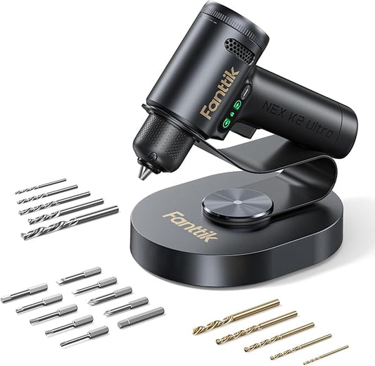 Fanttik K2 Ultra Power Drill, Cordless Drill/Driver, 3/8'' Keyless Chuck, Max. 30 N.m, Max. 1250 RPM, TapSwitch Gear Change, 2.5AH Rechargeable Battery, Tool Kit for Home DIY Projects