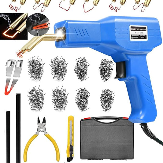 Plastic Welder,2 in 1 Plastic Welding Repair Kit with 1000pcs Hot Staples,2pcs Plastics Welding Rods,knife,Plier, Hot Staples Weld Gun Repair Kit for Car Bumper And Most Plastics(blue)