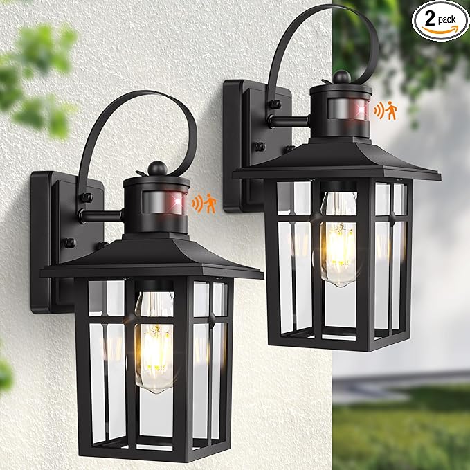 Outdoor Light Fixture Motion Sensor, 2-Pack Exterior Motion Sensor Outdoor Lights, Aluminum Outdoor Garage Lights Motion Sensor, ETL Listed Dusk to Dawn Outside Lights for House, Garage, Porch