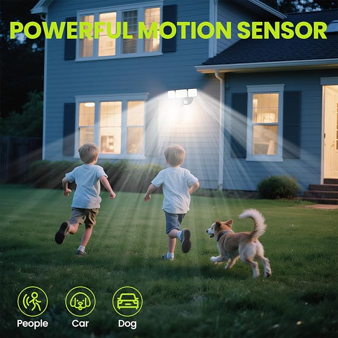 7500LM LED Security Light Motion Sensor Outdoor Lights, Adjustable 3 Head LED Flood Lights Outdoor, IP66 Waterproof, 38W Motion Detected Lights for Outside, House, Garage, Yard