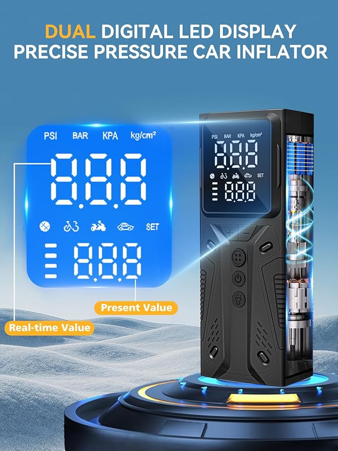 AIRSURE Tire Inflator Portable Air Compressor, High-Speed 150PSI Cordless Air Pump for Car Tires with Powerful Battery, Auto Shut-Off - Portable Tire Pump for Car, Bike, Motorcycle and Balls