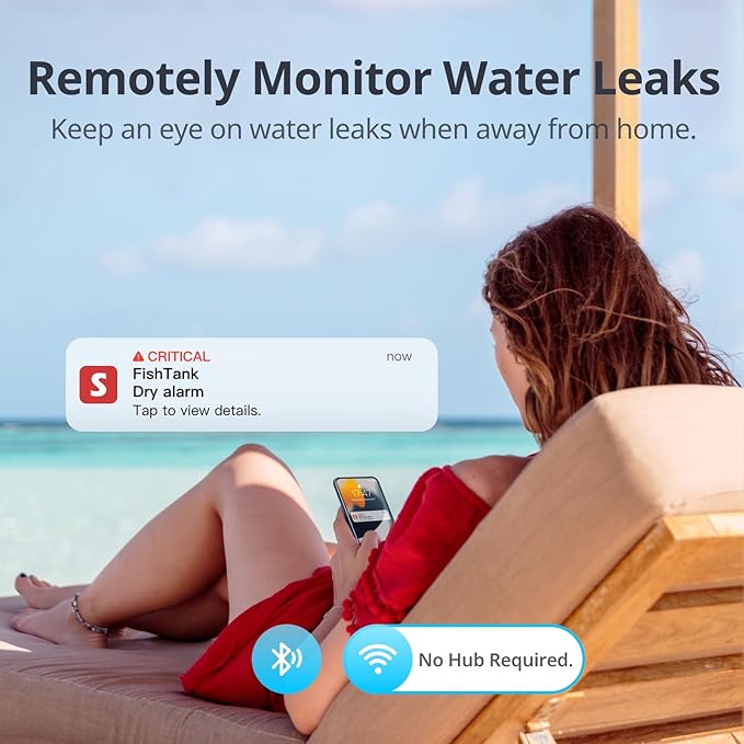 SwitchBot WiFi Water Leak Detector, Smart Water Sensor with 100dB Adjustable Alarm&App Alerts, IP67 Waterproof, Detector for Home with 3.28ft Sensing Cable, No Hub Required (Support 2.4G) (3, White)