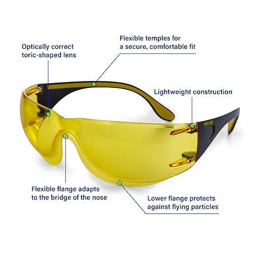 Adapt Moldex Safety Glasses (5002A-1), Amber Lens with Gray/Amber Temples, ANSI Z87.1 Certified, Anti-Fog, Scratch & UV Resistant, Unisex PPE Work Eyewear Protection for Men and Women (12-Pack)