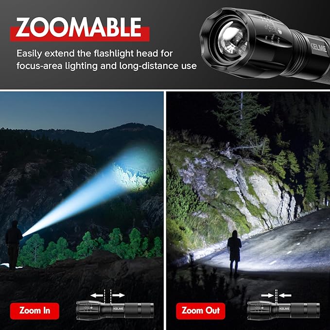 KELME 3 Pack Flashlights High Lumens, Powerful Tactical Flashlights with 5 Modes, Zoomable Small LED Flashlight Waterproof Handheld Flash Light for Home Emergencies Camping Hiking (Battery Included)