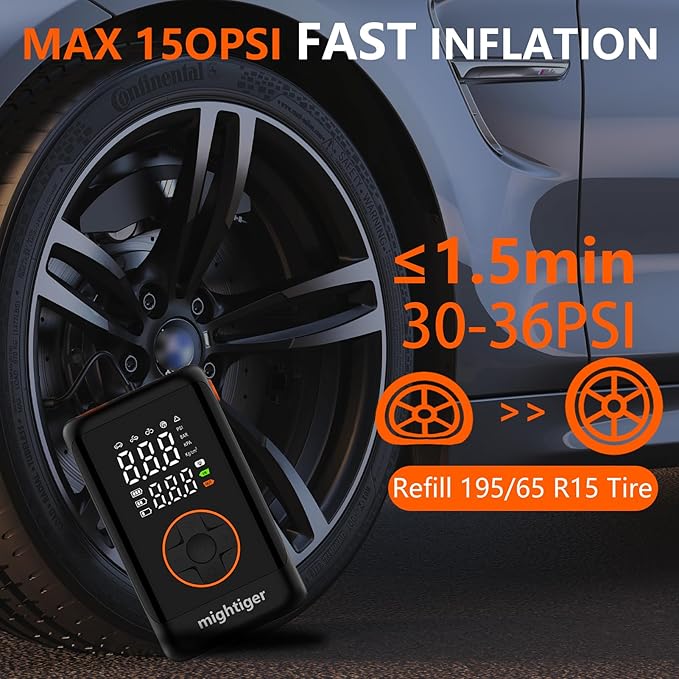 Tire Inflator Portable with Air Release Valve Mini Air Compressor Cordless with Cigarette Lighter with Digital Pressure Gauge can Preset Tire Pressure Auto Shut off SOS Light 150PSI for Cars