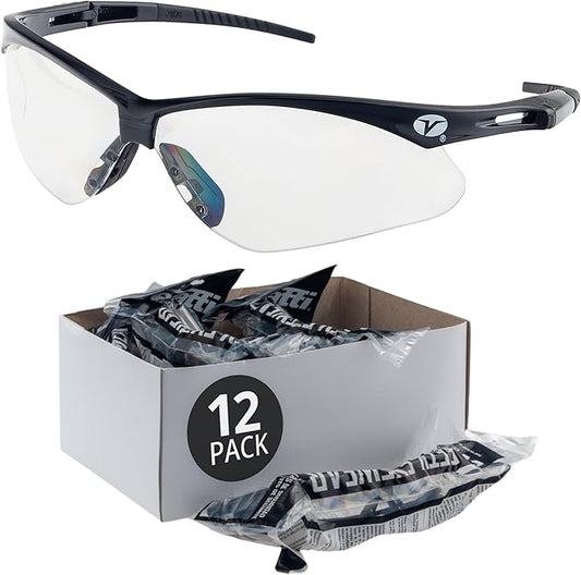 Veratti V1023N Safety Glasses, Clear Anti-Fog Lens, ANSI Z87.1, Removable Strap, Black Frame, Impact Resistant